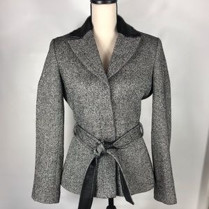 BGN Faux Fur Collar 87% Wool Tweed Jacket